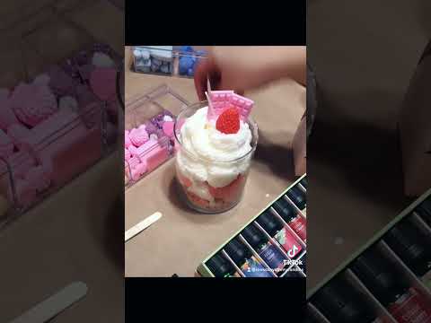 Strawberry whipped cream dessert candle | Candle making vlog #candles