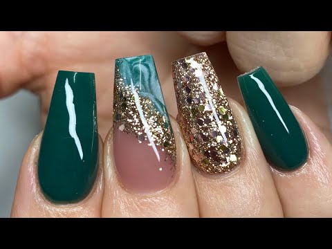 Emerald Green With Gold Nails