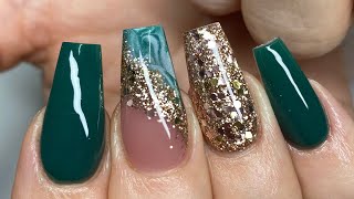 Emerald Green & Gold - Acrylic Nail Tutorial
