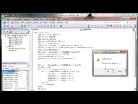 Excel 2010 VBA Tutorial 91   ADODB   SQL Parameters