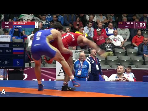 Qual. FS - 57 kg: I. ILYASOV (RUS) df. T. KALANIDIS (GRE) by TF, 13-0