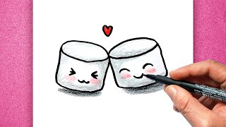איך לצייר מרשמלו חמוד וקל 💖 ציור קוואי פשוט ביותר! 2020 How to Draw Cartoon Marshmallow Cute & Easy