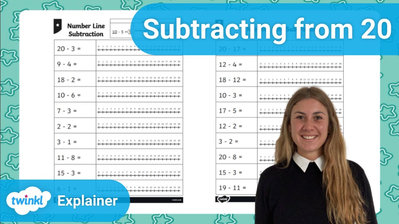 Twinkl KS1 Maths | Subtraction from 20 Number Line Worksheet