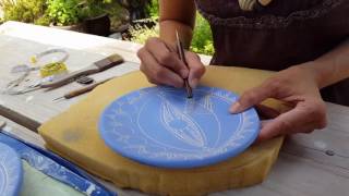 Demetria Chappo Spirit Eye Plate Sgraffito Carving