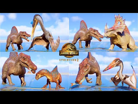 SPINOSAURUS SHARES FISH WITH OTHER DINOSAURS AND REPTILES | JURASSIC WORLD EVOLUTION 2
