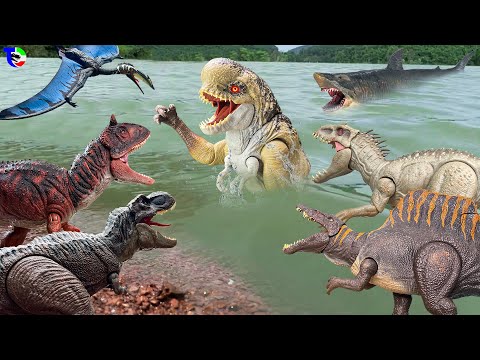 D-REX, SPINOSAURUS, T-REX, MOSASAURUS, MEGALODON 🐋 Jurassic World Toy Movie