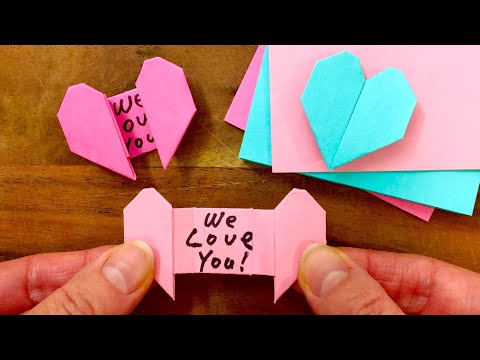 How to make Origami Heart with Message - Sticky Note Origami Heart Message Card - Paper Heart, DIY