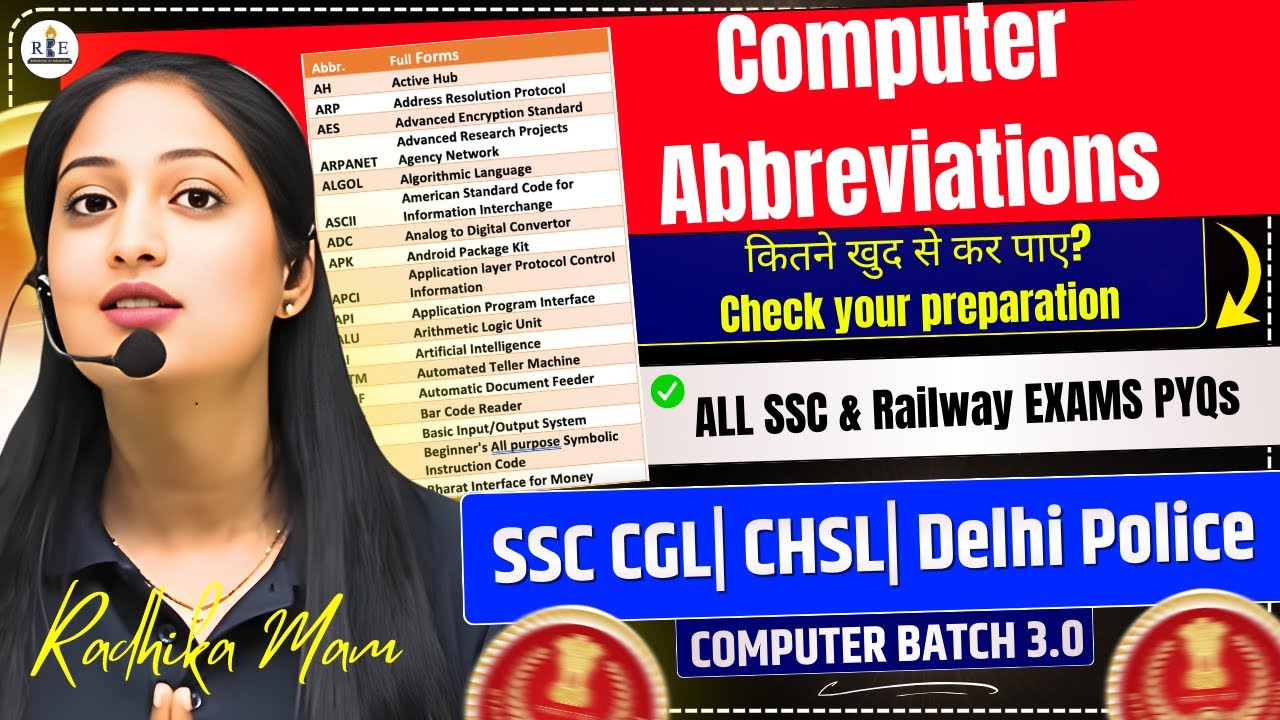 Computer Abbreviations| Computer 3.0 Practice Class-16| SSC & Railway Exams| Radhika Mam