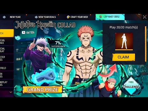 JJK EVENT ALL FREE REWARDS 🥳 FF NEW EVENT TODAY 🤯 OB 52 UPDATE 😱 GOJO SKILL TEST GARENA FREE FIRE 🔥🔥