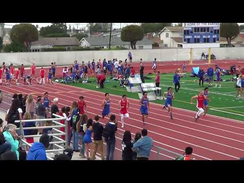 JVB 100m Heat 1 vs Fountain Valley 3-21-18 - Los Alamitos Boys