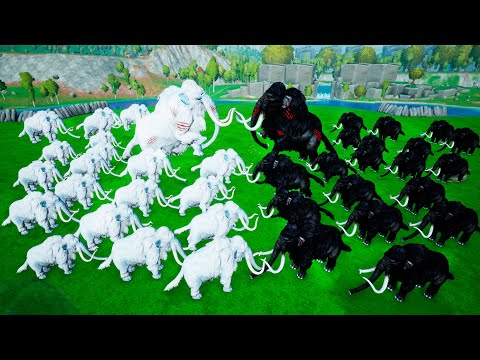 20 Zombie Black Mammoths Vs 20 White Woolly Mammoths Ultimate Animal Revolt Epic Battle