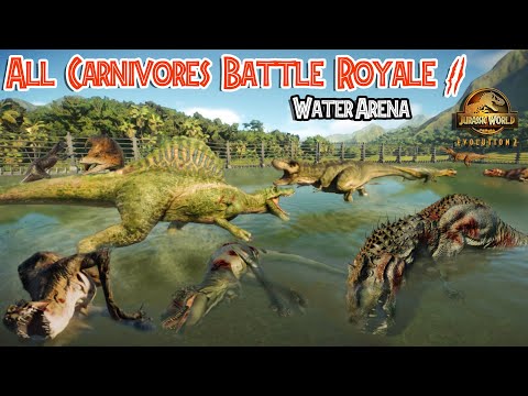 ALL CARNIVORES DINOSAURS EPIC BATTLE ROYALE 2 - WATER ARENA - JURASSIC WORLD EVOLUTION 2