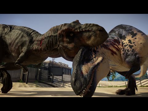 T REX Vs Acrocanthosaurus Breakout & Fight -  Jurassic World Evolution Dinosaurs Fighting