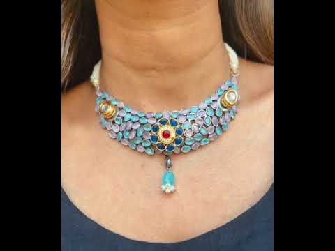 Brass stunning silver look neckpiece, 15 inch