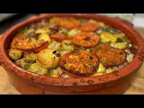 Arroz al horno con conejo y verduras