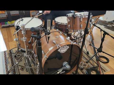 (SOLD) Drum Kits - Evetts Drums 14x22 8x12 15x16 Spotted Gum Ply Drum Kit (Smooth Satin)