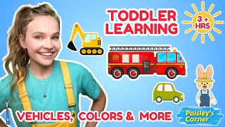 Toddler Learning Video with Toy Cars & Construction Vehicles - Learn Car Parts & Tools! 🚜 (3+ Hrs)