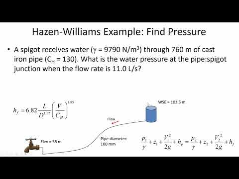 Hazen-Williams equation to find pressure or flowrate - CE 331 (29 Jan 2021) Class 5