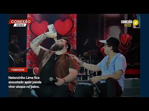 Vídeo: Natanzinho Lima fica assustado após panda virar uísque no palco.