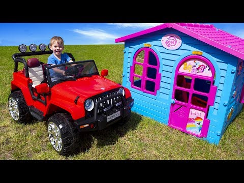 Arthur are playing with Cool red Jeep Car