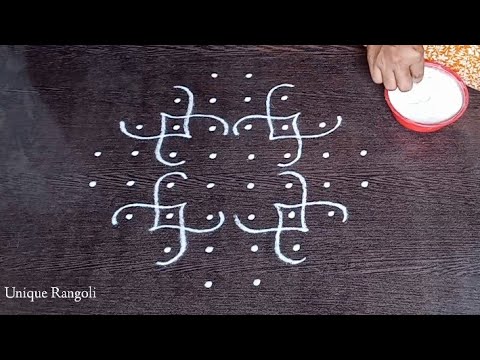Latest rangoli with 8-2 straight dots | Beautiful Sikku kolam with 8 dots  by Unique Rangoli