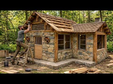 Building a Cozy Log Cabin in the Forest | Warm Rustic Shelter for Survival