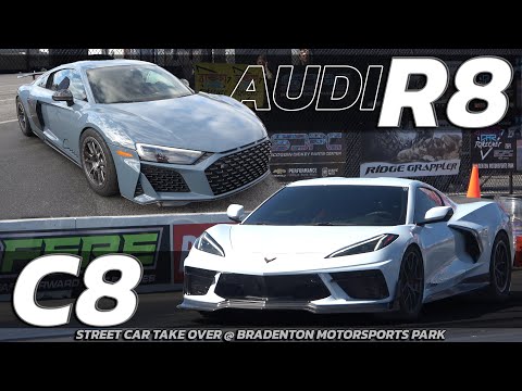 Thumbnail for AUDI R8 vs C8 Corvette Street Car Take Over @ Bradenton Motorsports Park by Audi, Chevrolet, Sports car, video, Corvet, WiLL, Corvett, Car, video f, vide