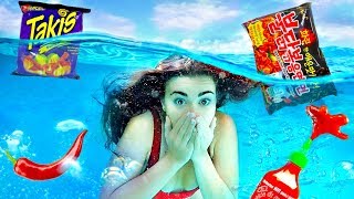 Trying SPICY FOOD Underwater Challenge! (Extreme)