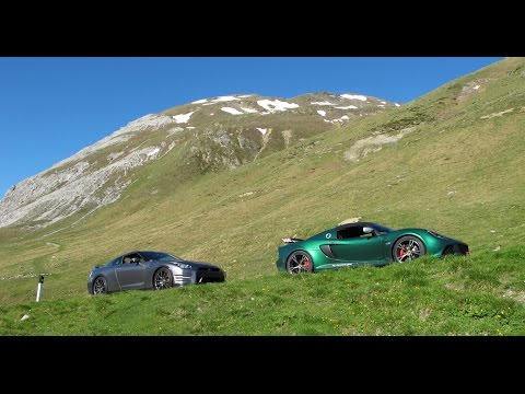 Nissan GTR vs Lotus Exige V6 Cup in the Alps (Furka Pass)