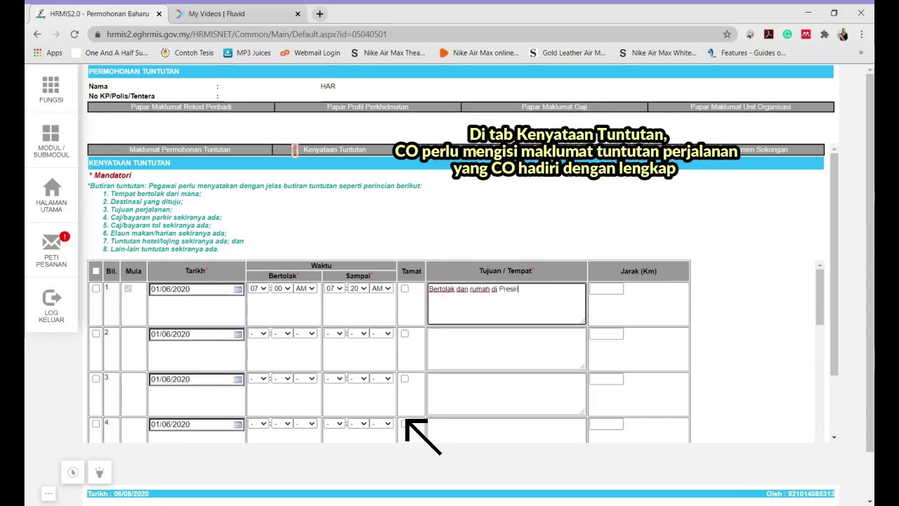 TATACARA PELAKSANAAN TUNTUTAN PERJALANAN DALAM NEGERI MELALUI SISTEM HRMIS 2.0 (2020)