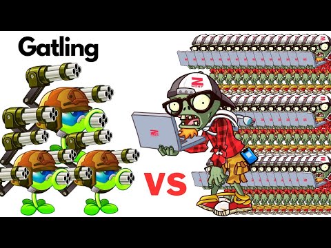 Plants vs Zombies 2 - Gatling Pea VS Team Zcorp Help Desk Zombies