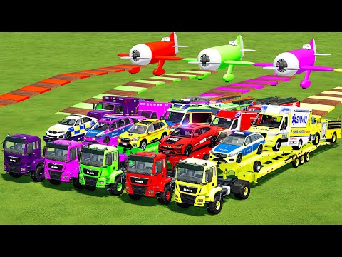 FIRE BRIGADE EMERGENCY VS AMBULANCE VS POLICE BATTLE! Farming Simulator 22