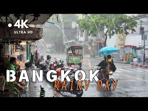 [4K UHD] Walking in the Rain in Bangkok, Thailand | Rainy Morning Walk