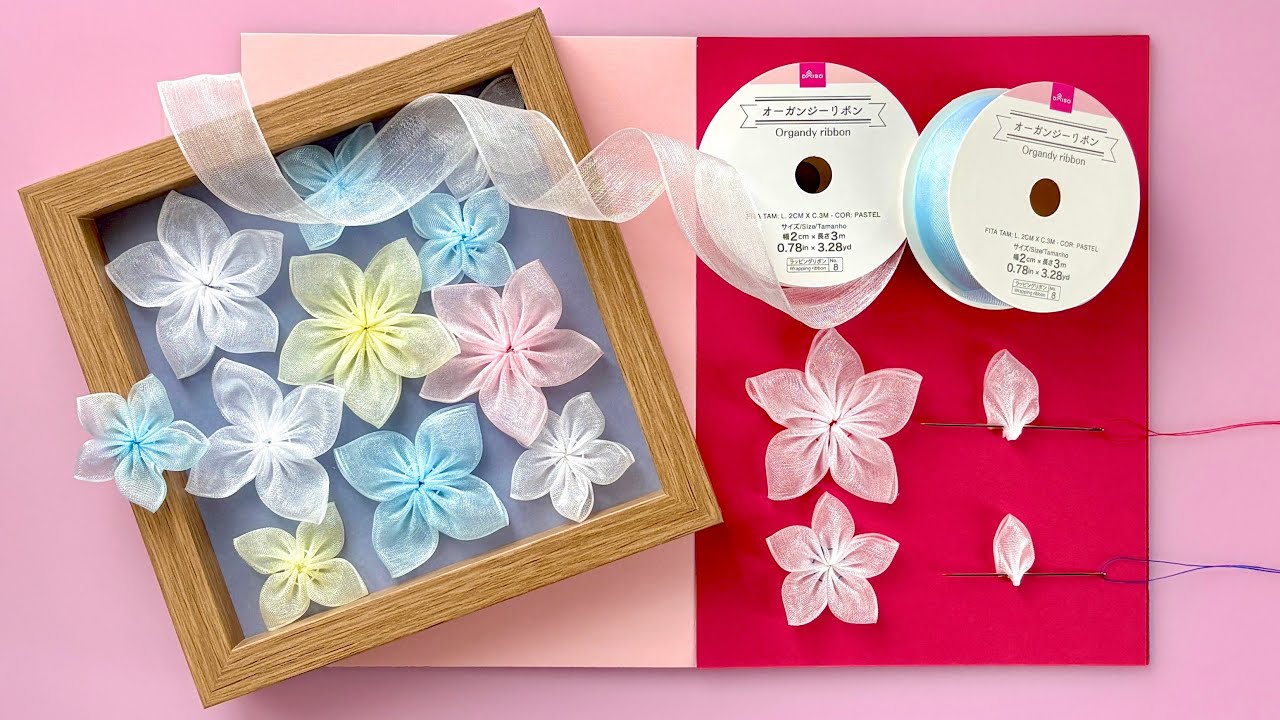 【リボン】オーガンジーリボンで作る花／[Ribbon] Flowers made with organza ribbon