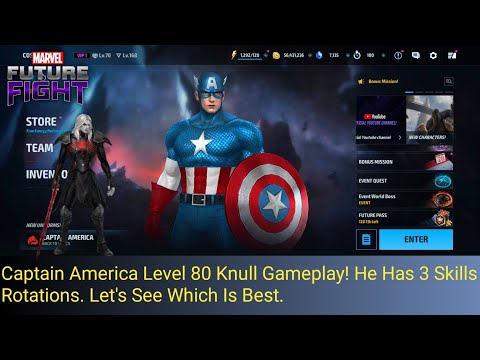 Captain America Level 80 Gameplay! He Has 3 Skills Rotation Choose One Among! Marvel Future Fight!