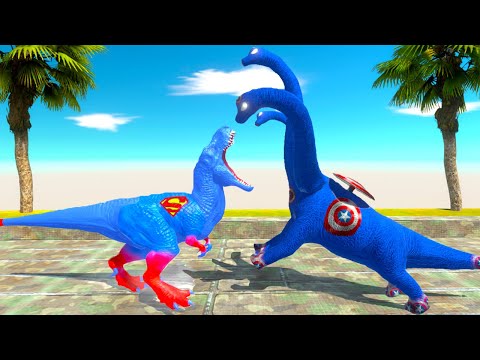 SUPERMAN T-REX vs BRACHIOSAURUS VS SPIDERMAN T-REX OASIS DEATH RUN - Animal Revolt Battle Simulator