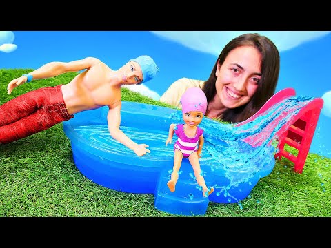 Barbie games with Sevcan. Chelsea starts swimming lessons at the pool