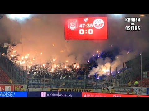 Hallescher FC 0:2 FC Hansa Rostock 01.12.2017 | Choreos, Pyroshows & Support