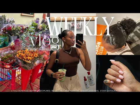 A Realistic Full Week of Classes | Study Dates, 5am Mornings, Trader Joes Haul, New Nails, Bun Tut