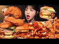 Burgers With Crispy Fried Chicken And Seasoned Chicken Mukbang ASMR