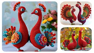 Peacocks 🦚 red wool crochet ideas #crochet #peacocks #shorts