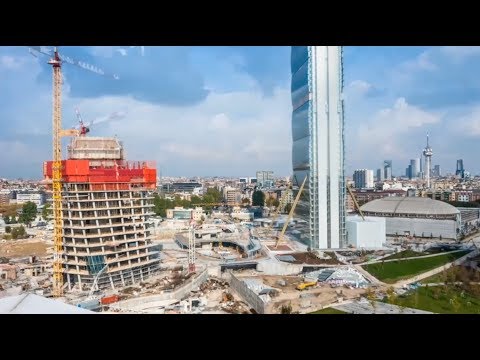 Milan CityLife Tre Torri Plaza Under Construction Timelapse