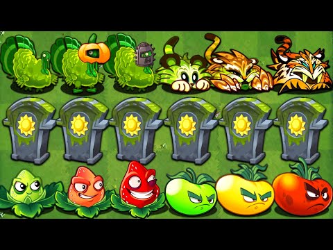 PvZ 2 Challenge - How Many Plants Can Defeat 6 Sun Arena Gravestone with 5 Plant Food!