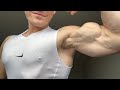 Huge Bicep Peaks Flexing In Tight Tank Tops