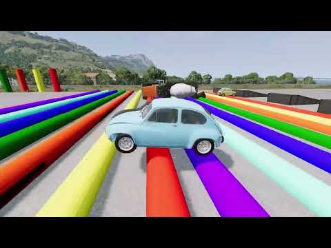 Giant & Small Cars vs Portal Trap with Slide Color - Cars vs Portal - BeamNG.Drive