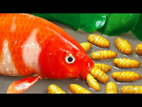 Stop Motion ASMR - Catfish , Golden Carp Unique Eel Trap With Pupa Wormhole Cooking Primitive Mud