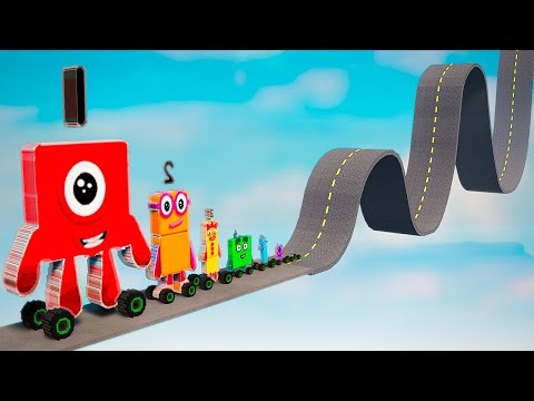 Big & Small Number Blocks CARS VS Wave Road | TEARDOWN