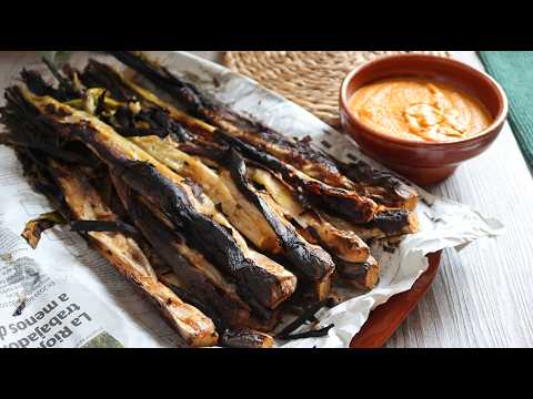 Calçots al horno con salsa de calçots