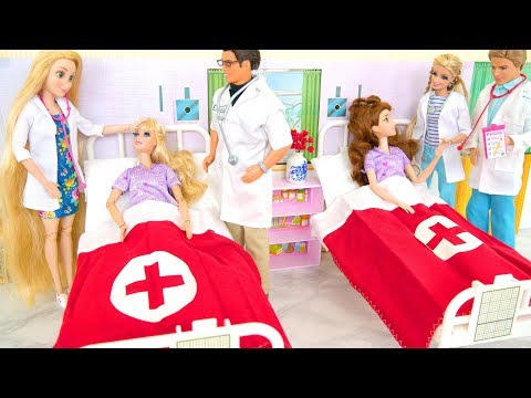 Dolls go to Hospital in ambulance -Sitcom for All Krankenwagen Enfermeira دمى الطبيب Médecin Perawat