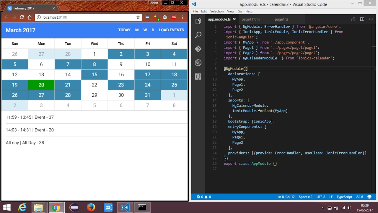 Ionic 2  Calendar with events